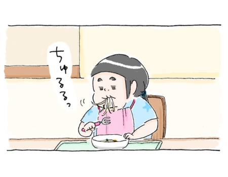 あれ、ちゅるちゅるやめたの…?自閉症のサンちゃんなりに考えた、ベストな食べ方のタイトル画像