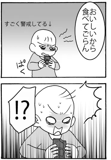 「おいしいから食べてごらん」と声をかけても、すごく警戒する長男がチョコレートを食べてみて…
