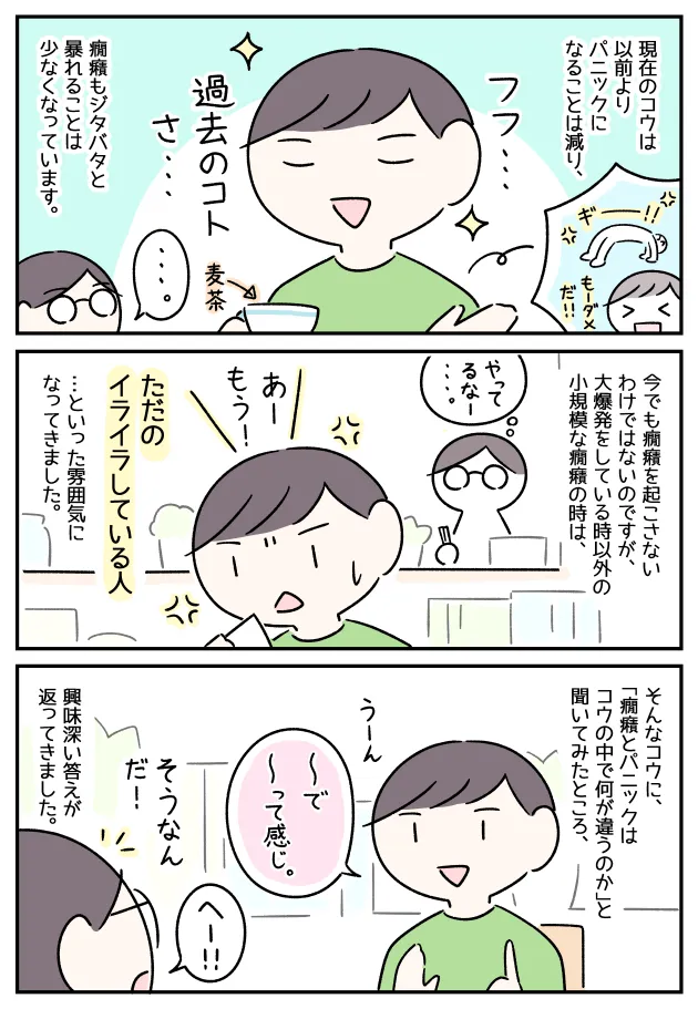以前よりは癇癪もパニックも落ち着いてきたコウに色々と聞いてみました。