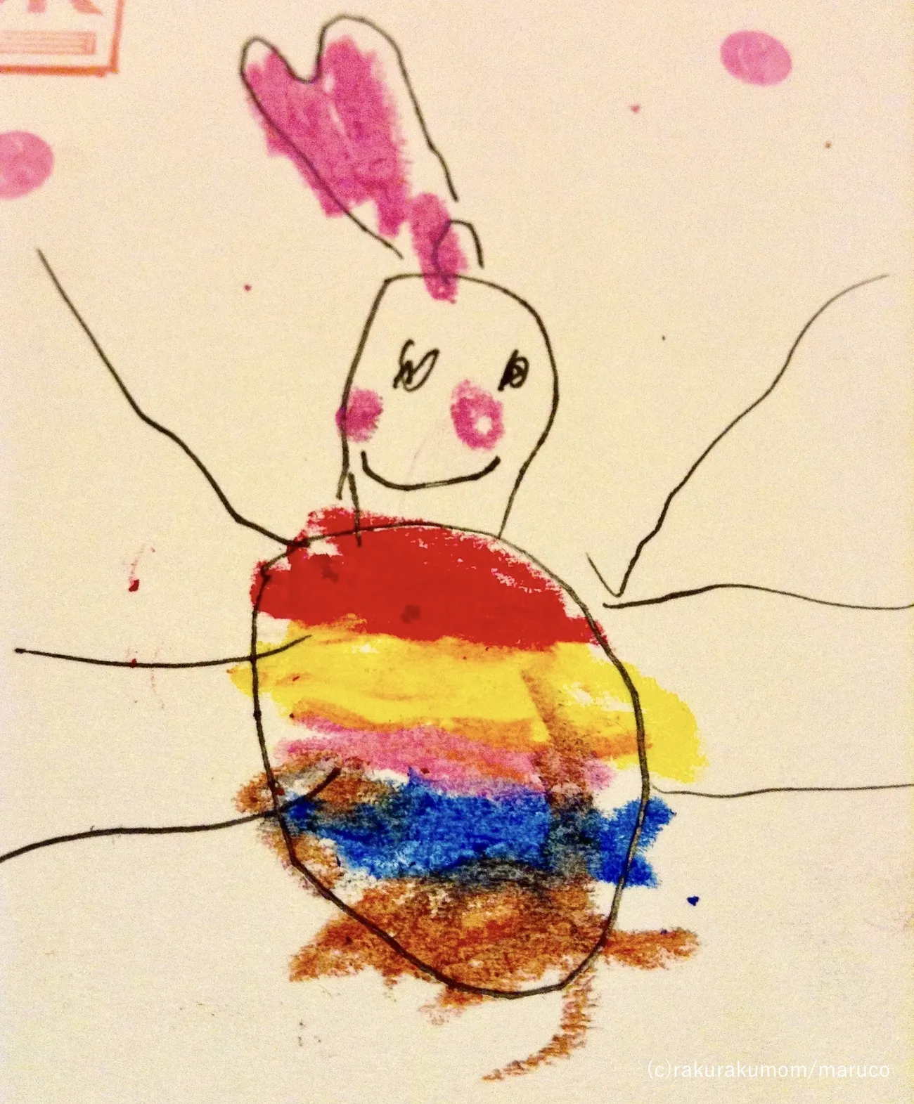 「ピンクのかぶとむし」筆者の長女の落書き作品