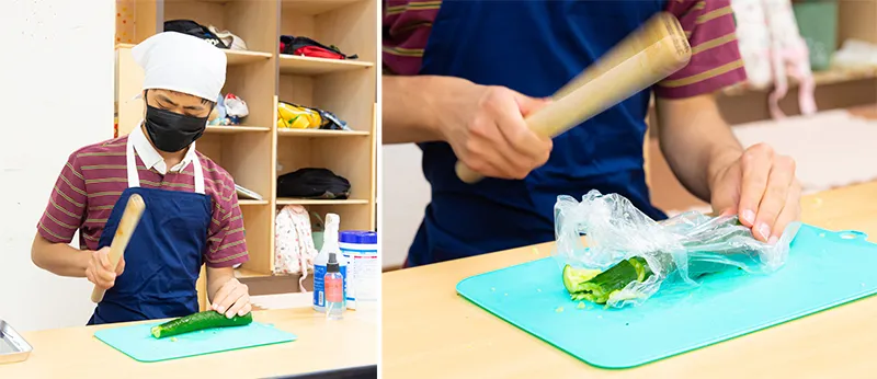 きゅうりをたたくのは初めて！