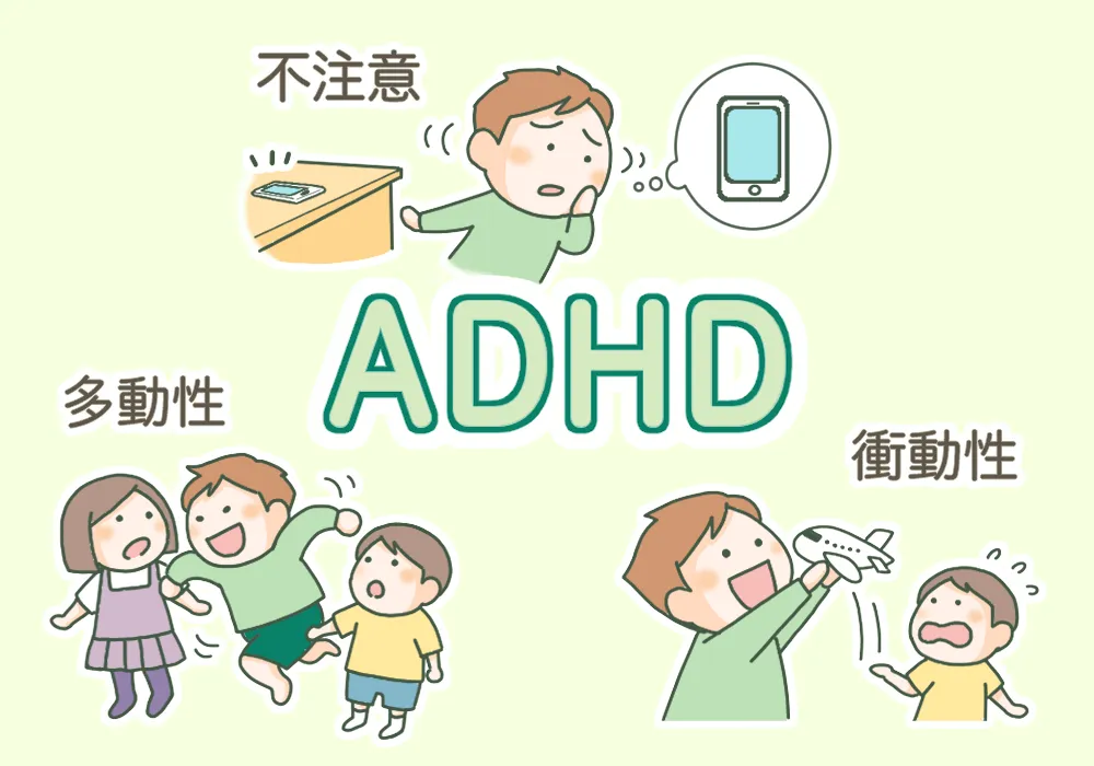 ADHD（注意欠如多動症）は不注意、多動性、衝動性の3つの症状がみられる発達障害のことです。