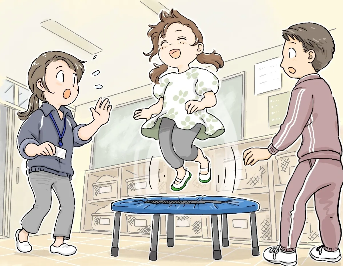 授業中に「トランポリンしたい！」と思うと、授業中だとしても構わずに教室を出ていき、トランポリンのある特別支援学級に行ってトランポリンで跳ね、通常学級、特別支援学級両方の先生を驚かせていたりしました。