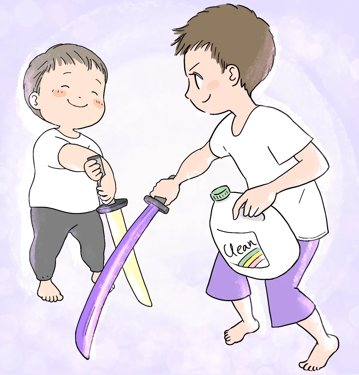 仲良く遊んでいる長男ミミと次男ふー