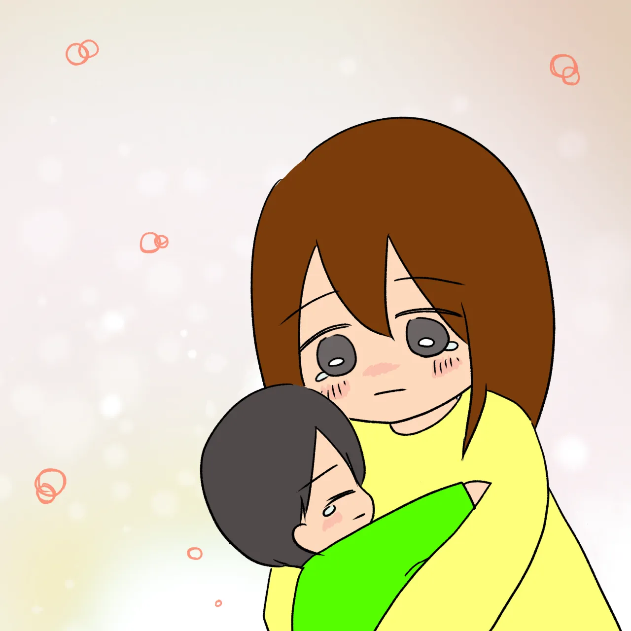 息子の泣き方が変わったタイミングで声を掛けると、母のもとへ寄ってきた