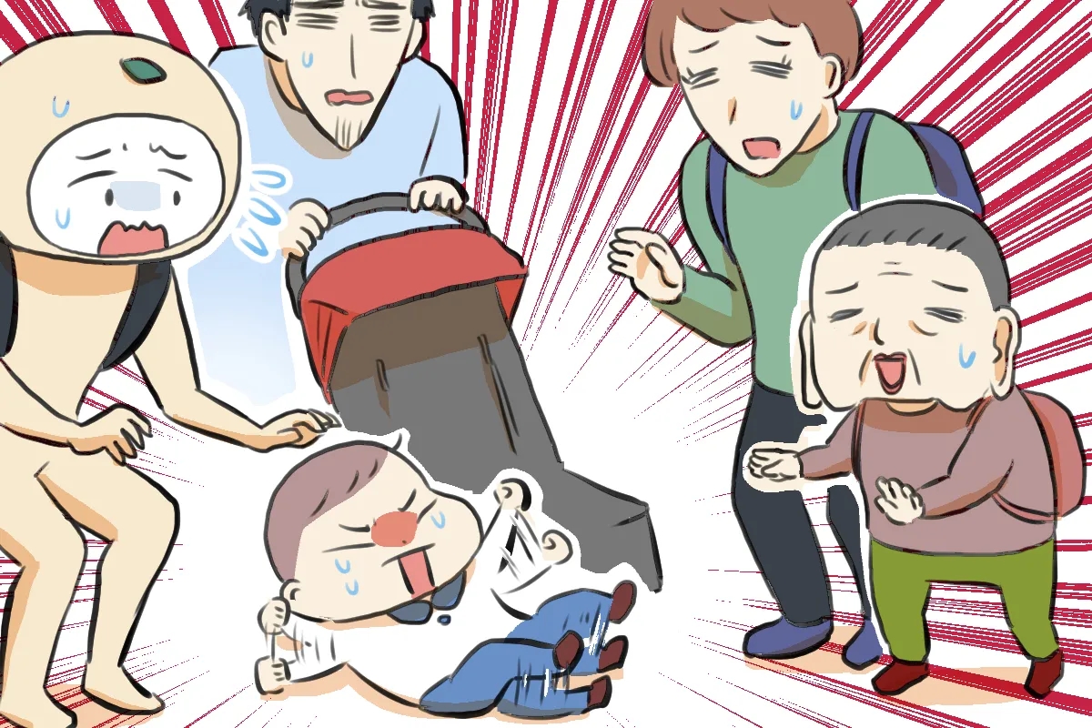 ピクニックに来た息子は、義母と義祖母に会った途端に泣いて地面に転がる。どうしようとオロオロする私と夫。