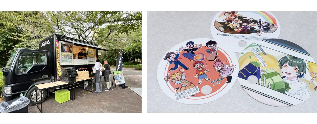 左：星槎国際高校キッチンカーゼミ／右：大会で配布されたうちわ