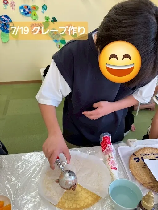 【理学療法・療育ヨガ】独自のプログラムもりだくさん★キッズプライム牛久教室/7月19日　クレープ作り🍴