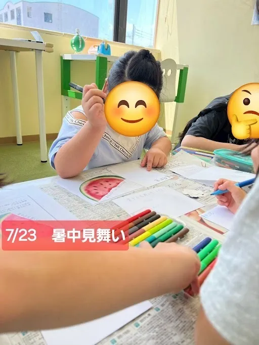 【理学療法・療育ヨガ】独自のプログラムもりだくさん★キッズプライム牛久教室/7月23日　暑中見舞いの工作🎐🍉