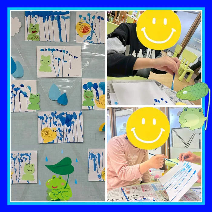 こぱんはうすさくら　善行教室/たらし絵に挑戦！梅雨工作🐸