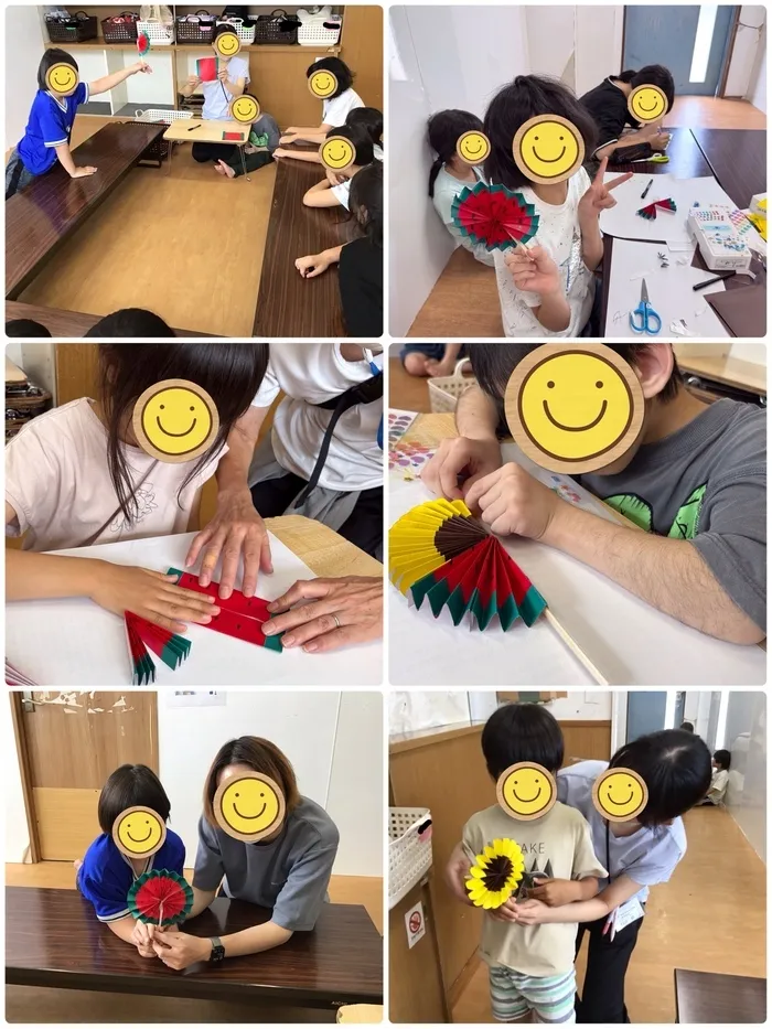 児童デイサービス　わくわくハウス　あげお校/スイカとひまわりのうちわ作り🍉🌻