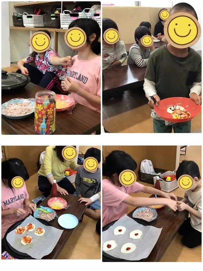 児童デイサービス　わくわくハウス　あげお校/餃子の皮でピザを作ろう❗️