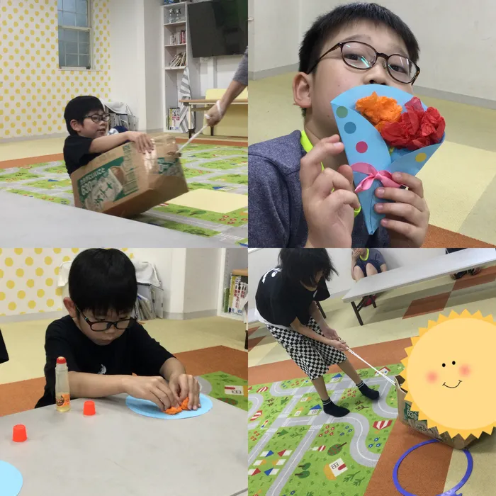 キッズフロンティアⅠ番館/花束制作🌸引っ張り遊び🛷
