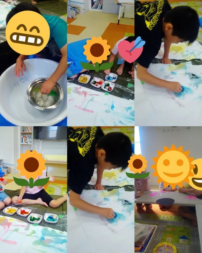 キッズフロンティアⅠ番館/風船遊びと氷の色水でお絵かき！！