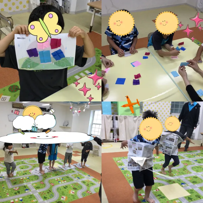 キッズフロンティアⅠ番館/新聞紙遊び!(^^)!アジサイ制作