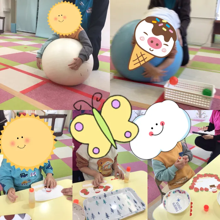 キッズフロンティア Ⅱ番館　幼児クラス/バランスボール、クリスマスケーキ制作