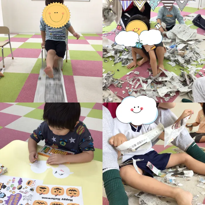 キッズフロンティア Ⅱ番館　幼児クラス/📰新聞で遊ぼう👣