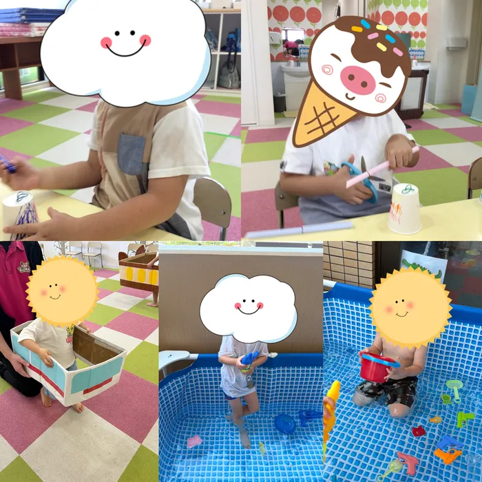 キッズフロンティア Ⅱ番館　幼児クラス/プール・ぐるぐる紙コップ