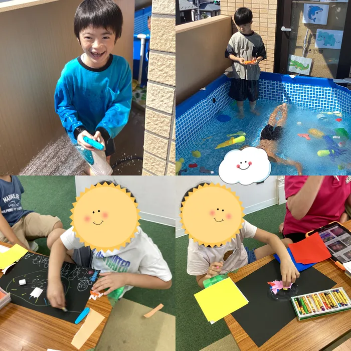 キッズフロンティア Ⅱ番館　幼児クラス/お絵描き🖍️🖍️/水遊び🌊