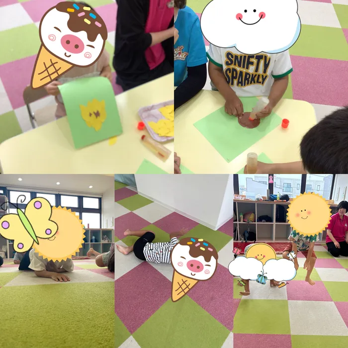 キッズフロンティア Ⅱ番館　幼児クラス/マット運動、ヒマワリ制作