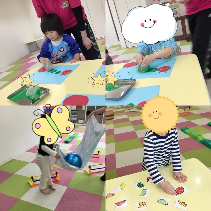 キッズフロンティア Ⅱ番館　幼児クラス/ペアサーキット、あおむし制作