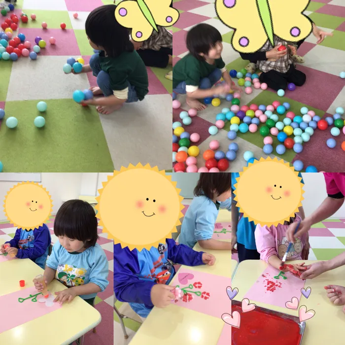 キッズフロンティア Ⅱ番館　幼児クラス/⭐色分けボール・手形でおはな🌹