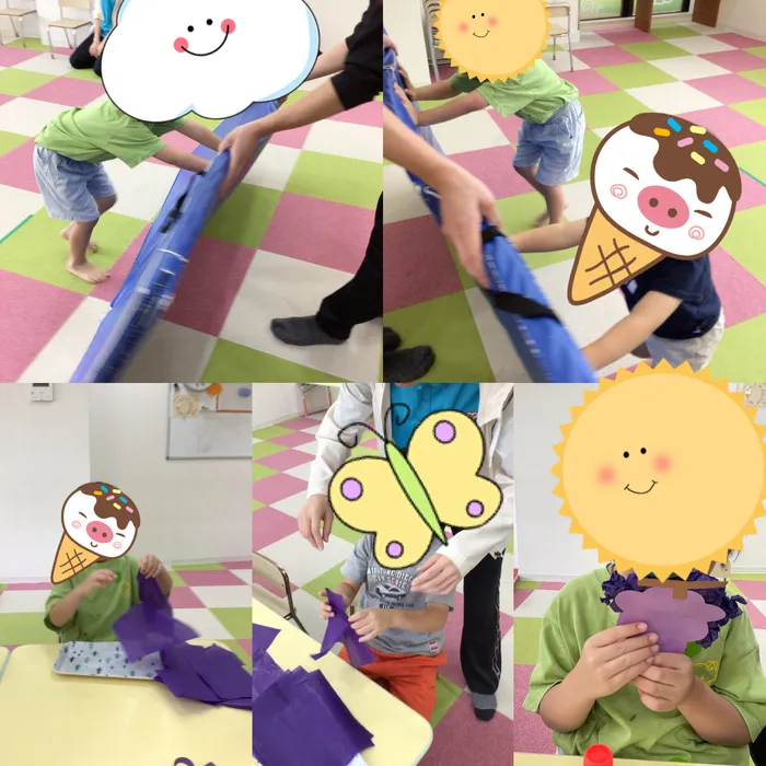 キッズフロンティア Ⅱ番館　幼児クラス/マット運動、ブドウ制作