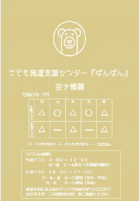 こども発達支援センター『ばんばん』/7月の空き状況