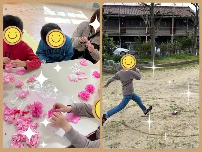 【人気大型遊具設置♪】放課後等デイサービス　癒しの森Kids　みくりや/桜の壁面作り🌸缶蹴り