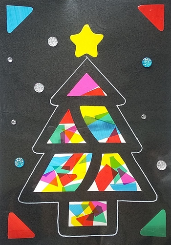 コペルプラス与野教室/コミュトレ制作「ステンドガラス風クリスマスツリー」