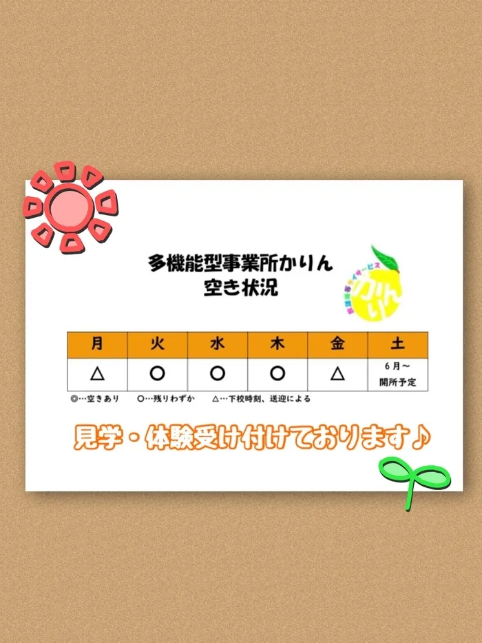 多機能型事業所かりん　【放課後等デイサービス】/空き状況