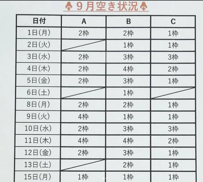 てらぴぁぽけっと　向ケ丘遊園教室/🌸９月前半空き状況🌷～前半～🌸