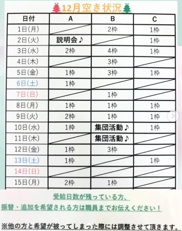 てらぴぁぽけっと　向ケ丘遊園教室/⛄12月前半の空き状況です❄