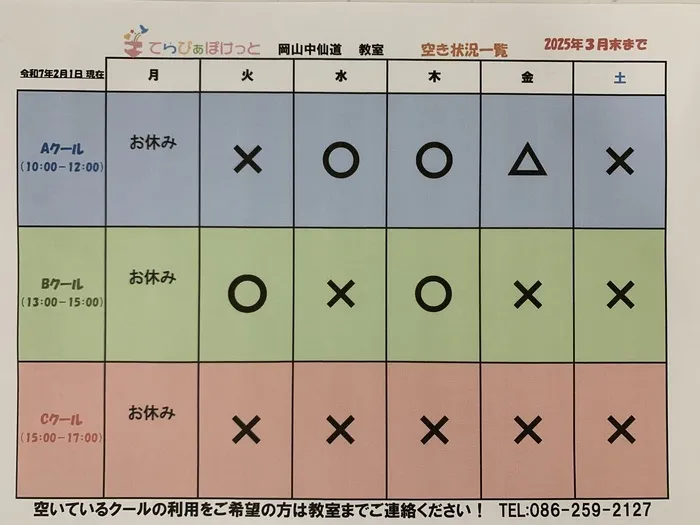 てらぴぁぽけっと　岡山中仙道教室/3月までの利用状況