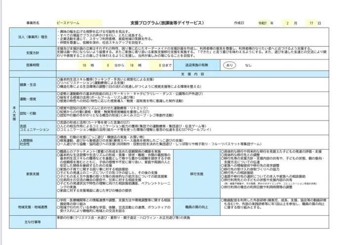 ピースドリーム/放課後等デイサービス・支援プログラム