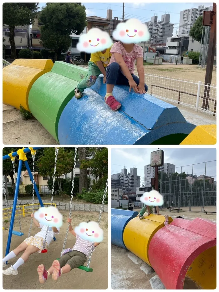 グローアップ　春日野道事業所/カラフルな土管遊具