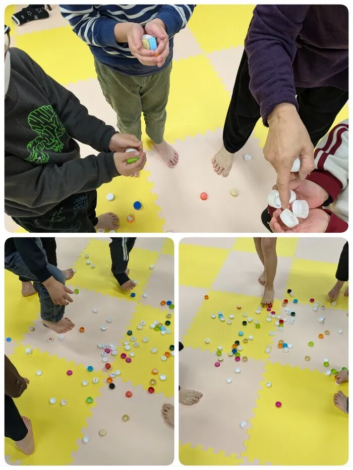 こどものひだまり/ペットボトルのふたいくつとれるかな☺