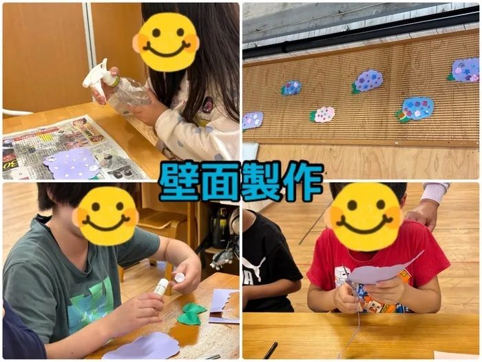 ブーフーウー2号館/しずくで咲く6月の壁面制作⭐️
