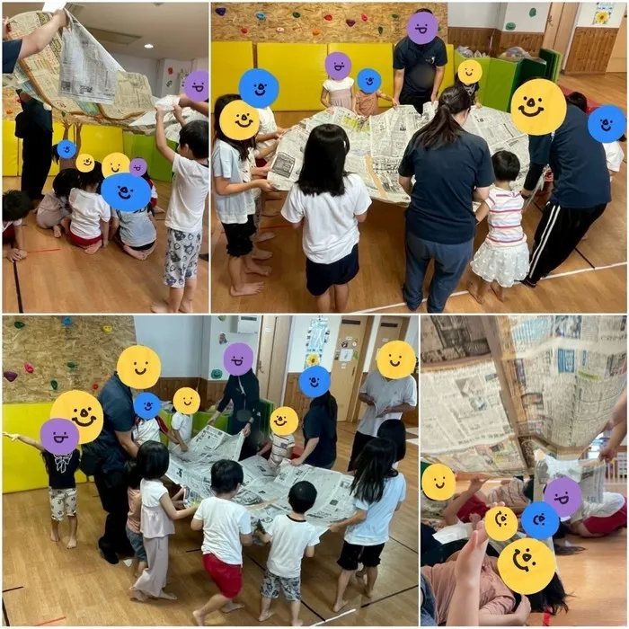 きりんのあくび kids ふせ/新聞紙でパラバルーン📰😄