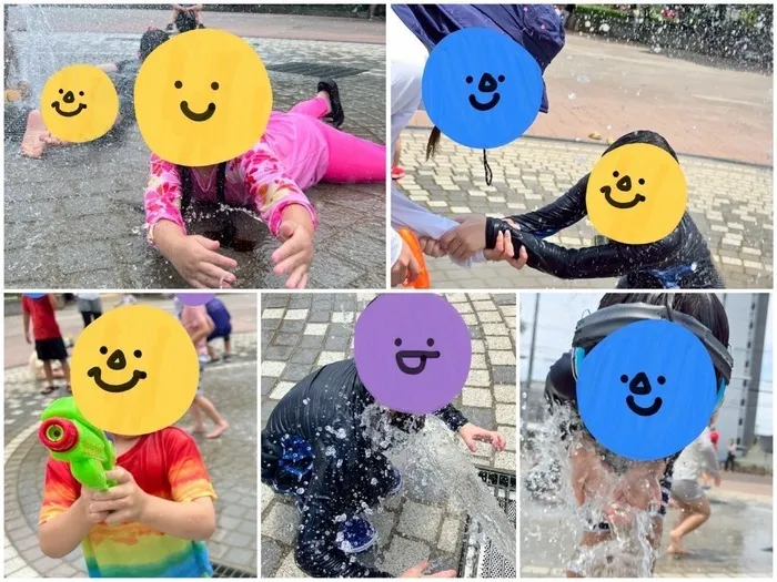 きりんのあくび　kids　ふせ/水遊びは気持ちいい〜⛲️🔫💦