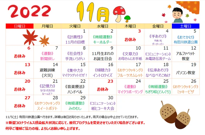 ほうかごルーミー/11月の療育プログラム