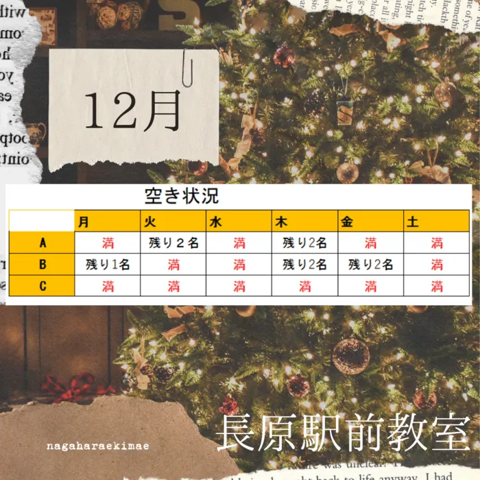 てらぴぁぽけっと長原駅前教室/【最新】12月の空き状況🎄