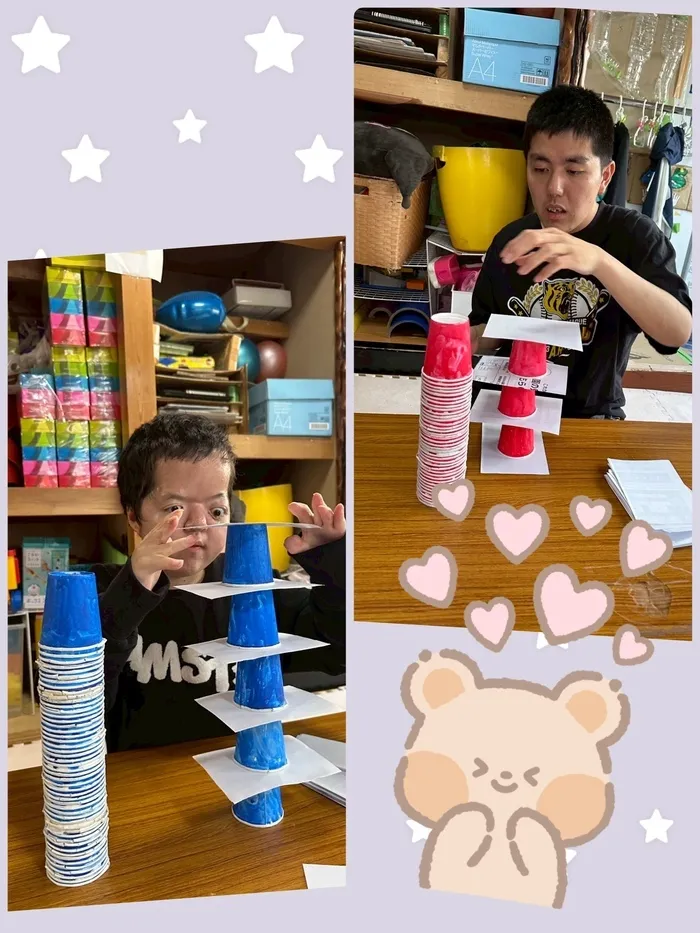 ライズ児童デイサービスやえのさと/紙コップタワー対決🥛🗼