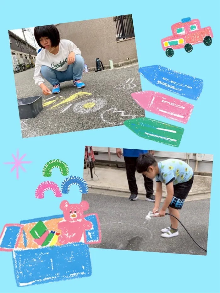 ライズ児童デイサービスやえのさと/お外でお絵描き🎨🖍‪🔆‬