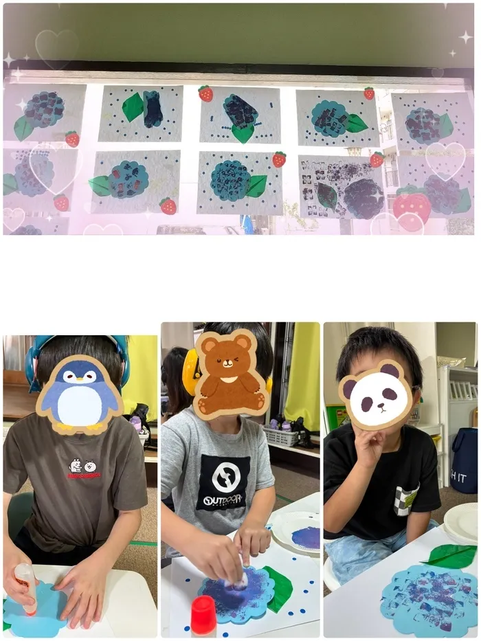 児童発達支援・放課後等デイサービスやどり木/あじさいスタンプ工作
