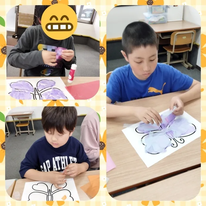 ドットジュニア 浜野 第１教室/ちょうちょのちぎり絵を作ったよ☺️