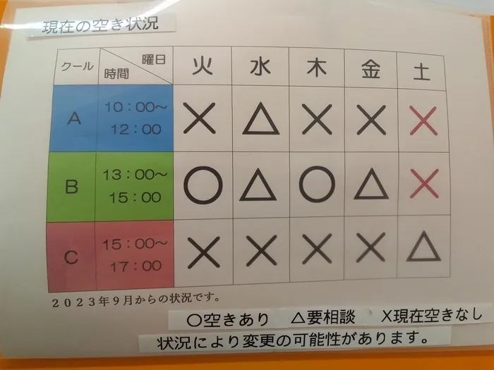 てらぴぁぽけっと　海老名さがみ野駅前教室/9月の空き状況について