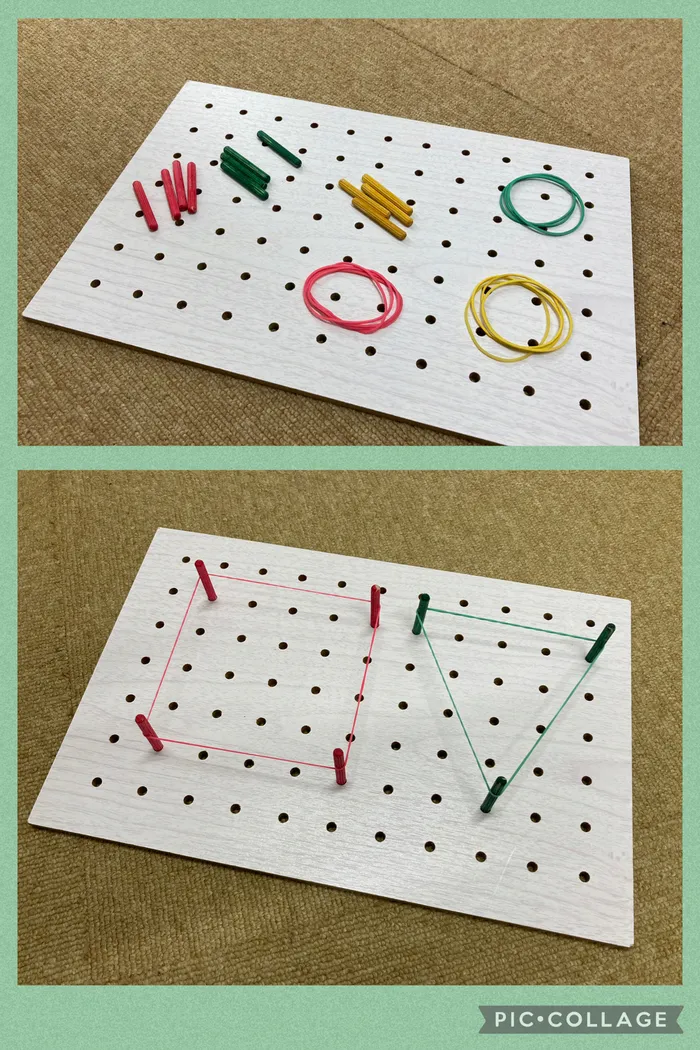 フォレストキッズ稲毛海岸教室/100円ショップだけで輪ゴムパターンボード