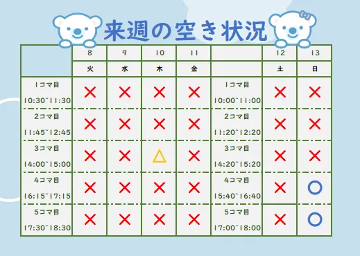 コペルプラス日吉教室/来週の空き状況🙆‍♂️