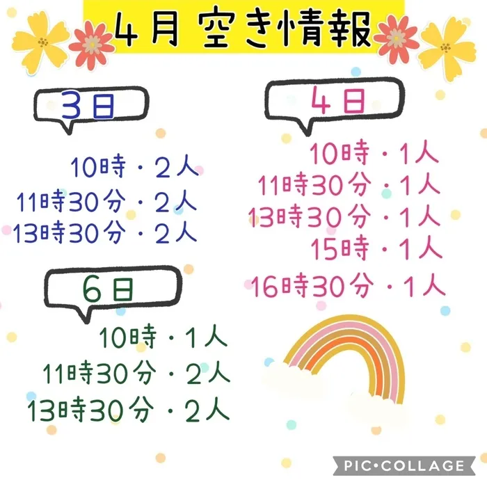 スパークランド仙台泉/4月1週目の空き情報になります🌈